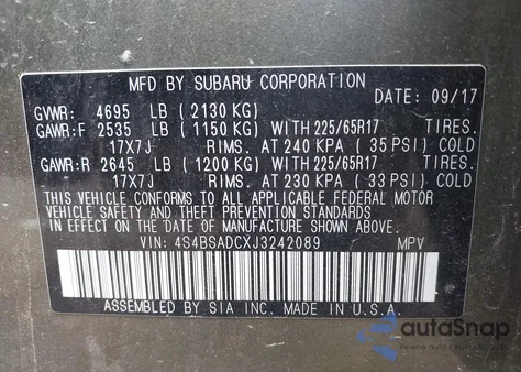 2018 Subaru Outback 2.5I Premium z USA, uszkodzony, nr VIN 4S4BSADCXJ3242089